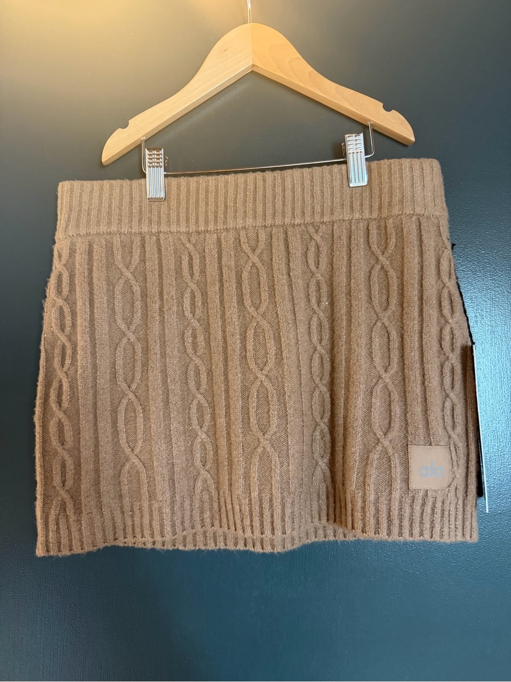 ALO cozy brown cable-knit mini skirt NWT